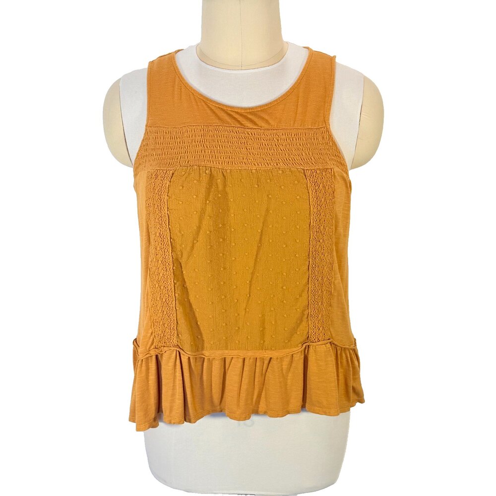 Knox Rose Tank Top Women's XXL Mustard Yellow Boho Swiss Dot Ruffle Hem